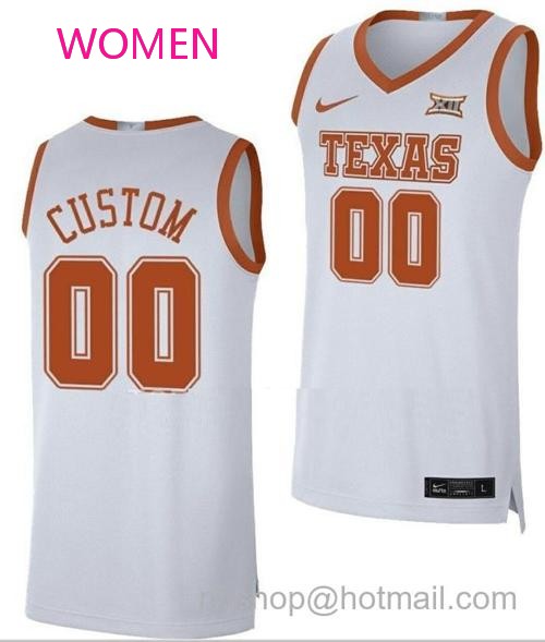 Women's Custom Texas Longhorns Jersey Name and Number College Basketball White Limited