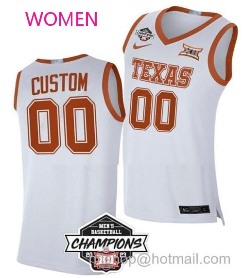 Women's Custom Texas Longhorns Jersey Name and Number College Basketball Champs Logo White