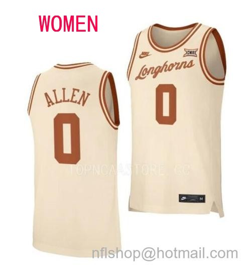 Women's #0 Timmy Allen Jersey Texas Longhorns College Basketball Jerseys Cream Retro