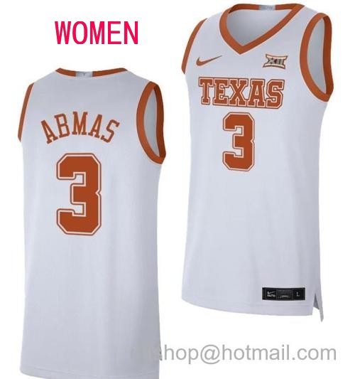 Women's Max Abmas Jersey #3 Texas Longhorns NIL Limited College Basketball White