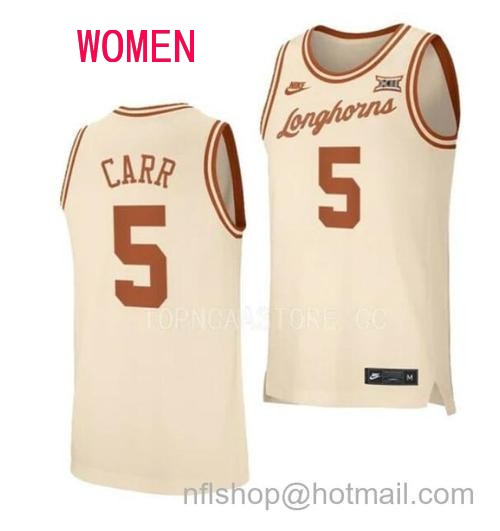 Women's #5 Marcus Carr Jersey Texas Longhorns College Basketball Jerseys Cream