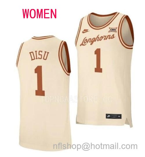 Women's #1 Dylan Disu Jersey Texas Longhorns College Basketball Jerseys Cream