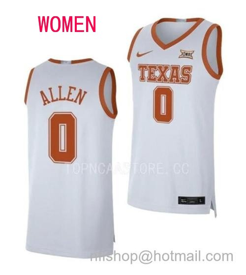 Women's #0 Timmy Allen Jersey Texas Longhorns College Basketball Jerseys White