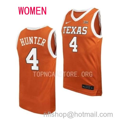 Women's #4 Tyrese Hunter Jersey Texas Longhorns College Basketball Jerseys Orange