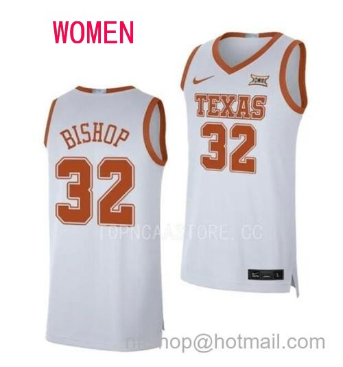 Women's #32 Christian Bishop Jersey Texas Longhorns College Basketball Jerseys White