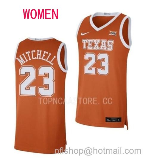 Women's #23 Dillon Mitchell Jersey Texas Longhorns College Basketball Jerseys Orange Limited