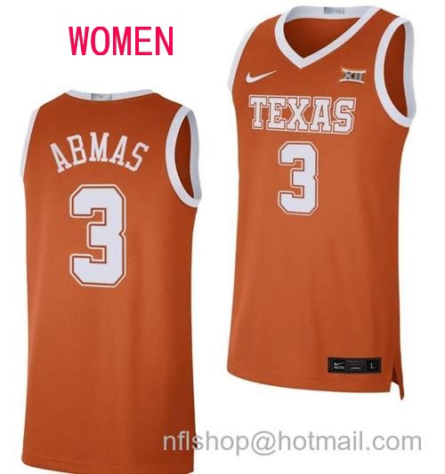 Women's Max Abmas Jersey #3 Texas Longhorns NIL Limited College Basketball Orange