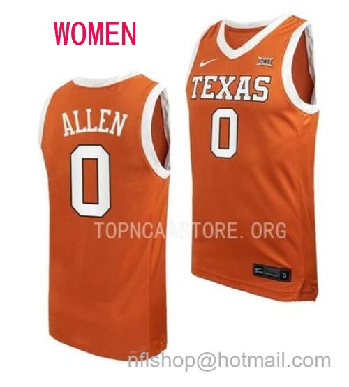 Women's #0 Timmy Allen Jersey Texas Longhorns College Basketball Jerseys Orange