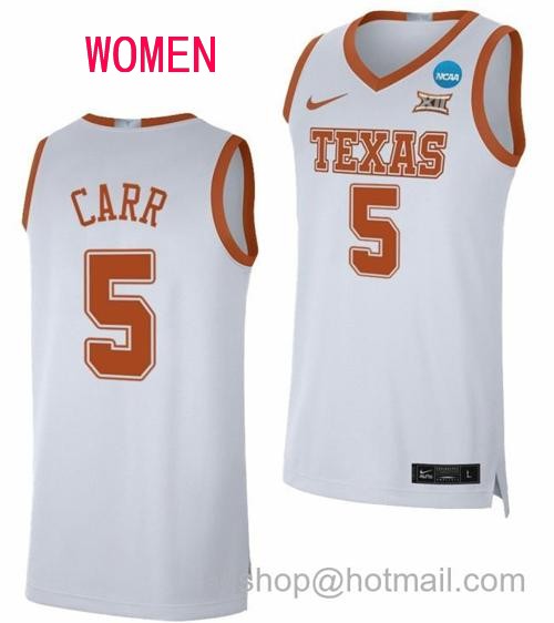 Women's Marcus Carr Jersey Texas Longhorns College Basketball 2023 NCAA March Madness White #5