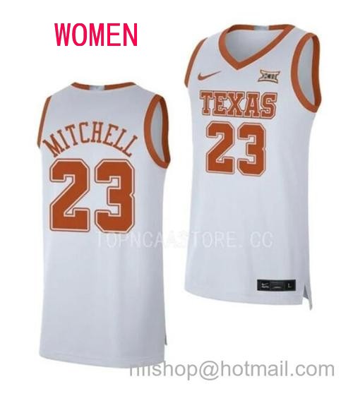 Women's #23 Dillon Mitchell Jersey Texas Longhorns College Basketball Jerseys White