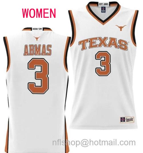 Women's Max Abmas Jersey #3 Texas Longhorns NIL College Basketball Lightweight White