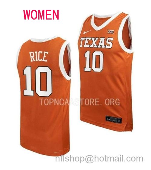 Women's #10 Sir'Jabari Rice Jersey Texas Longhorns College Basketball Jerseys Orange