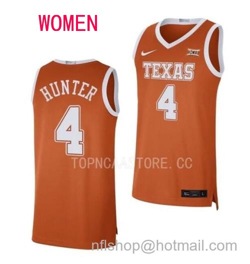 Women's #4 Tyrese Hunter Jersey Texas Longhorns College Basketball Jerseys Orange Limited