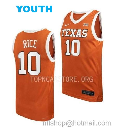 Youth #10 Sir'Jabari Rice Jersey Texas Longhorns College Basketball Jerseys Orange