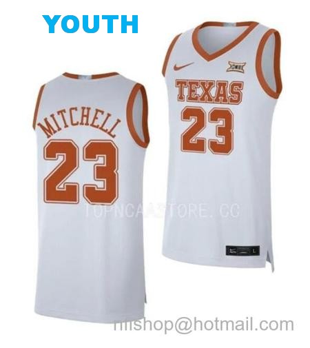 Youth #23 Dillon Mitchell Jersey Texas Longhorns College Basketball Jerseys White