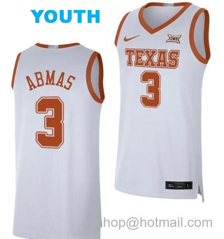 Youth Max Abmas Jersey #3 Texas Longhorns NIL Limited College Basketball White