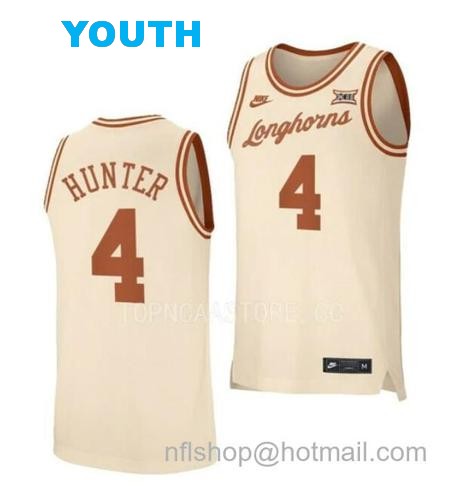 Youth #4 Tyrese Hunter Jersey Texas Longhorns College Basketball Jerseys Cream