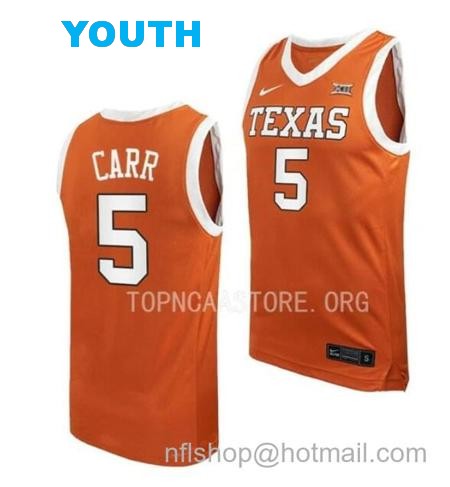 Youth #5 Marcus Carr Jersey Texas Longhorns College Basketball Jerseys Orange