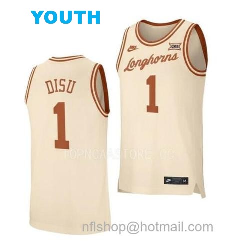 Youth #1 Dylan Disu Jersey Texas Longhorns College Basketball Jerseys Cream