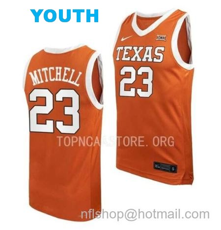 Youth #23 Dillon Mitchell Jersey Texas Longhorns College Basketball Jerseys Orange