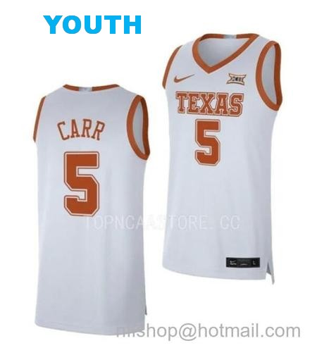 Youth #5 Marcus Carr Jersey Texas Longhorns College Basketball Jerseys White