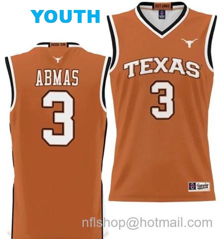 Youth Max Abmas Jersey #3 Texas Longhorns NIL College Basketball Lightweight Orange