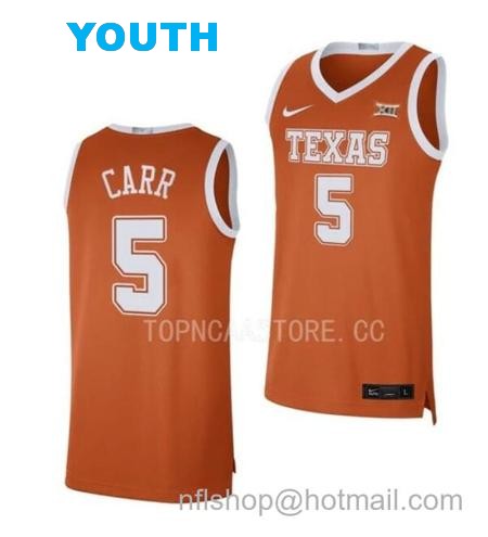 Youth #5 Marcus Carr Jersey Texas Longhorns College Basketball Jerseys Orange Limited