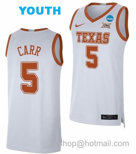 Youth Marcus Carr Jersey Texas Longhorns College Basketball 2023 NCAA March Madness White #5