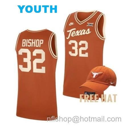 Youth #32 Christian Bishop Jersey Texas Longhorns College Basketball Jerseys Orange Throwback