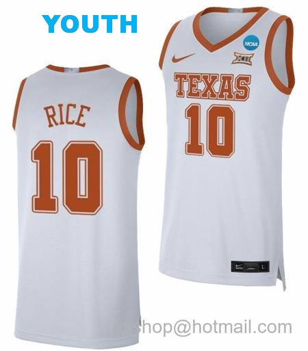 Youth Sir Jabari Rice Jersey Texas Longhorns College Basketball 2023 NCAA March Madness White #12