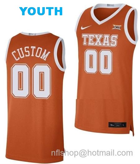 Youth Custom Texas Longhorns Jersey Name and Number College Basketball Orange Limited