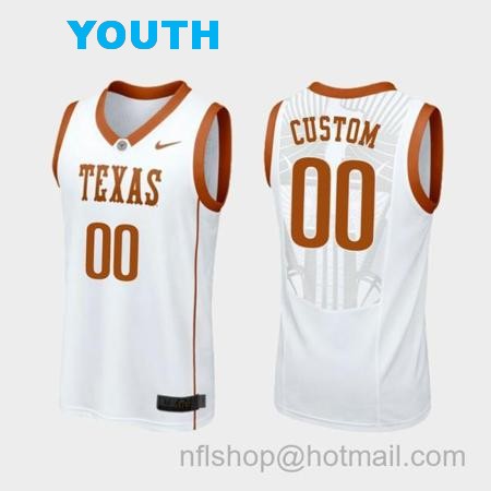 Youth Custom Name Number Texas Longhorns White Replica College Basketball Jersey