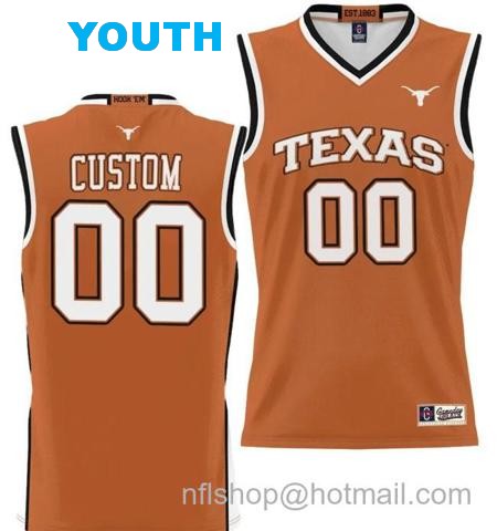 Youth Custom Texas Longhorns Jersey Name and Number NIL College Basketball Lightweight Orange