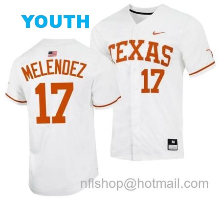 Youth Ivan Melendez Jersey Texas Longhorns College Baseball The Hispanic Titanic White #17