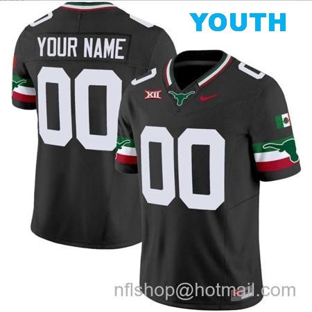 Youth Custom Texas Longhorns Jersey Name and Number Mexico Vapor College Football Black