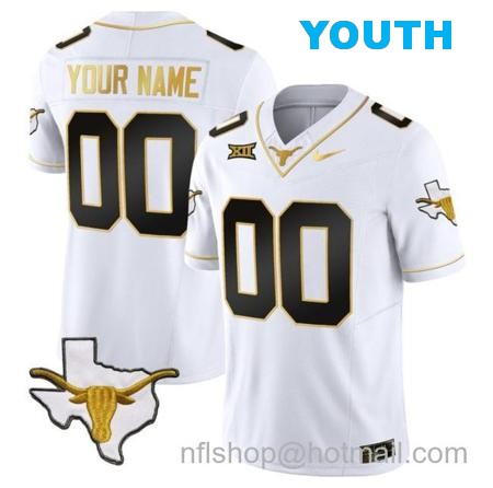 Youth Custom Texas Longhorn Jersey Name and Number Gold Vapor Limited College Football White Gold