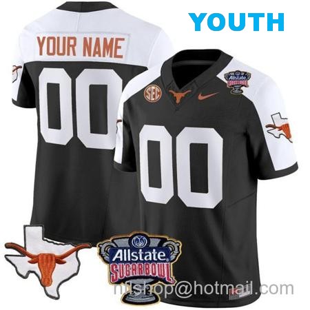 Youth Custom Texas Longhorns Jersey Name and Number Sugar Bowl Patch Football Black Alternate