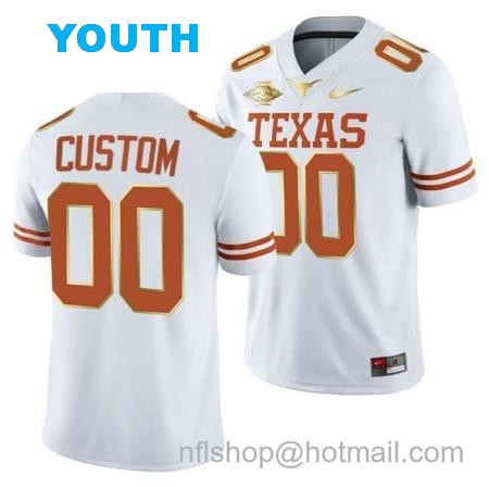 Youth Custom Texas Longhorns Jersey White 2021 Red River Showdown Golden Edition Jersey