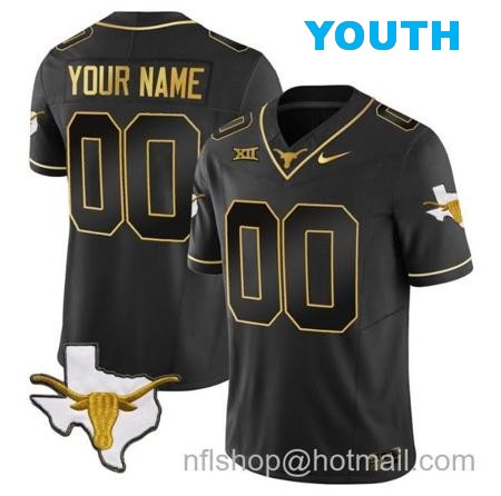 Youth Custom Texas Longhorn Jersey Name and Number Gold Vapor Limited College Football Black Gold