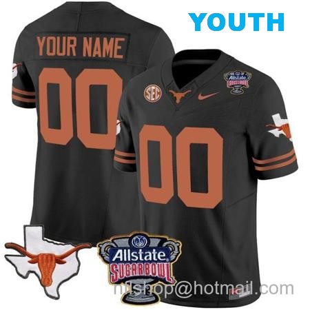 Youth Custom Texas Longhorns Jersey Name and Number Sugar Bowl Patch Football Black