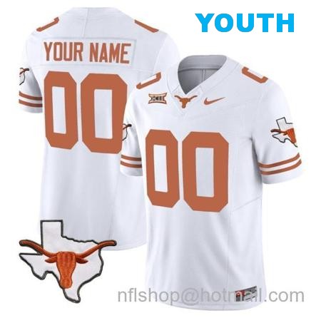 Youth Custom Texas Longhorn Jersey Name and Number Vapor Limited College Football Stitched White