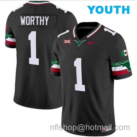 Youth Xavier Worthy Jersey #1 Texas Longhorns Mexico Vapor College Football Black