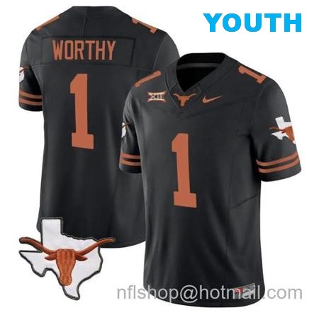 Youth Xavier Worthy Jersey #1 Texas Longhorn Vapor Limited College Football Black