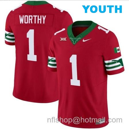 Youth Xavier Worthy Jersey #1 Texas Longhorns Mexico Vapor College Football Red