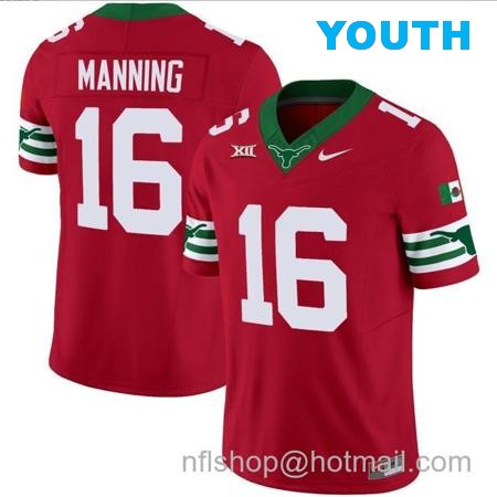 Youth Arch Manning Jersey #16 Texas Longhorns Mexico Vapor College Football Red