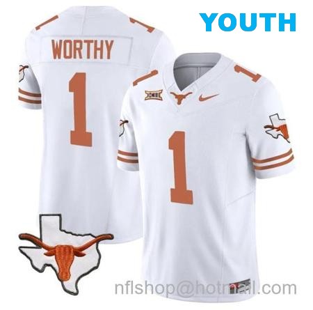 Youth Xavier Worthy Jersey #1 Texas Longhorn Vapor Limited College Football White