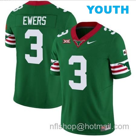 Youth Quinn Ewers Jersey #3 Texas Longhorns Mexico Vapor College Football Green