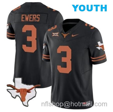 Youth Quinn Ewers Jersey #3 Texas Longhorn Vapor Limited College Football Black