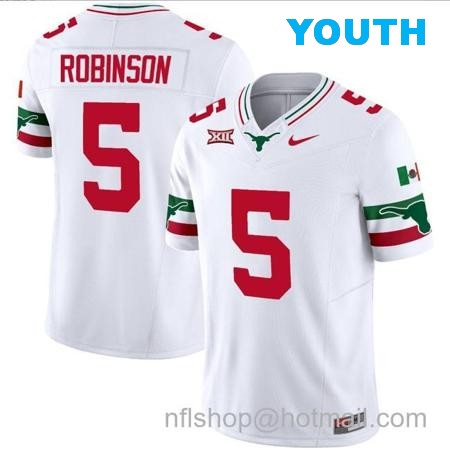 Youth Bijan Robinson Jersey #5 Texas Longhorns Mexico Vapor College Football White