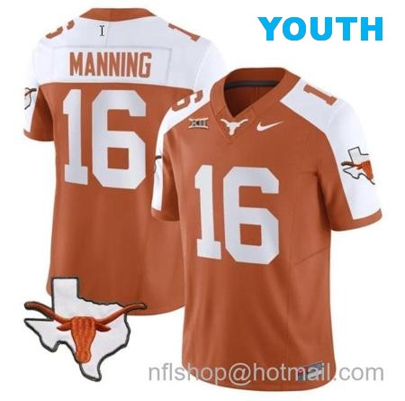 Youth Arch Manning Jersey #16 Texas Longhorn Vapor Limited College Football Alternate